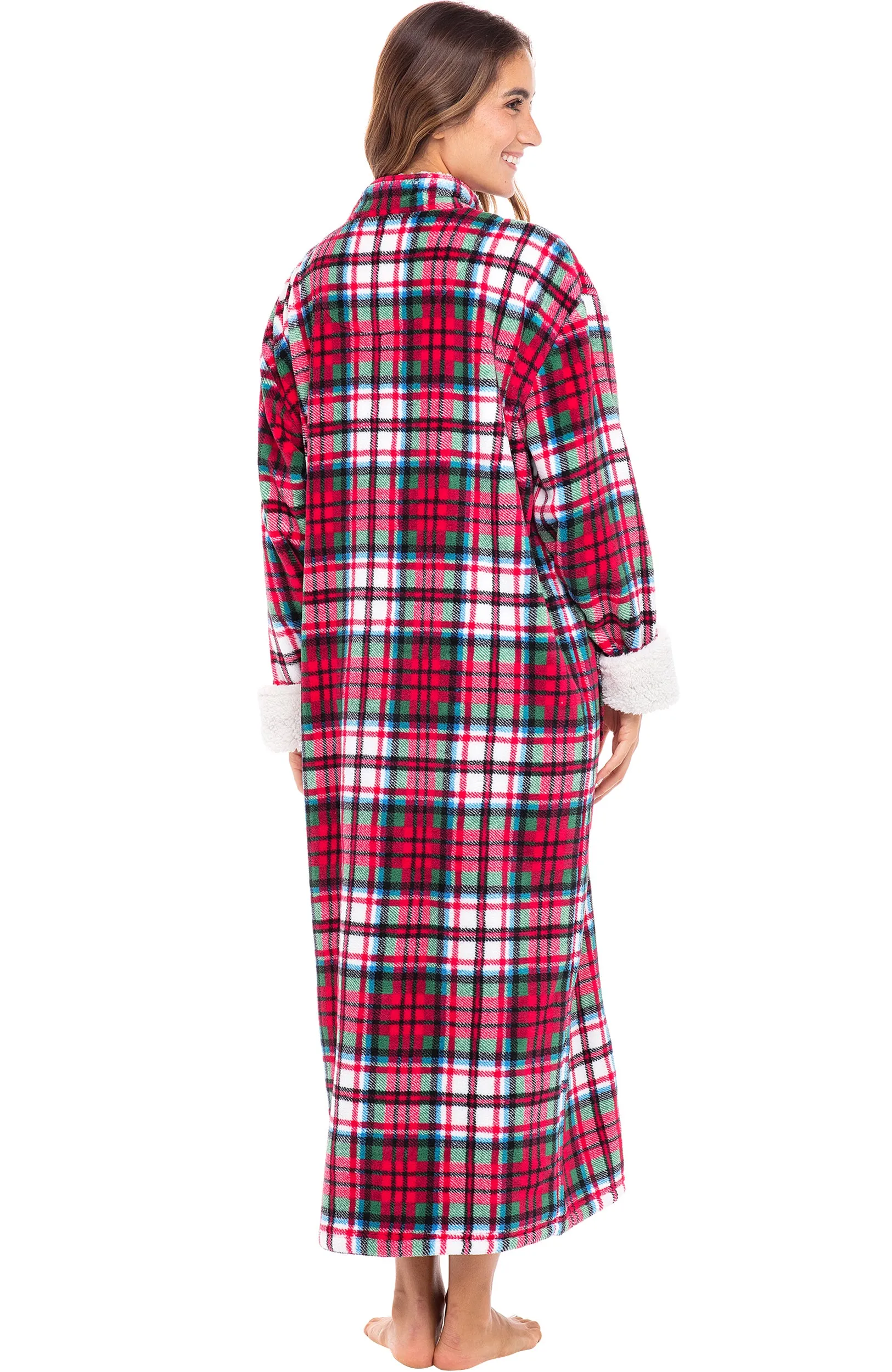 Women's Zip Up Plush Robe, Oversized Bathrobe with Two Way Zipper