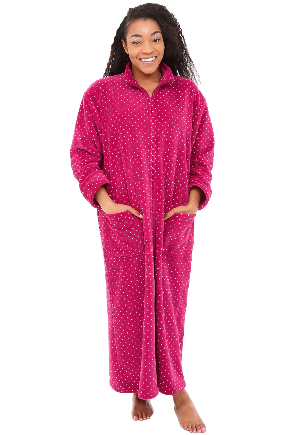 Women's Zip Up Plush Robe, Oversized Bathrobe with Two Way Zipper