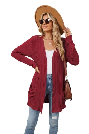 YESFASHION Women's Cardigan Sweater Lightweight Open Front Long Cardigan Casual Kimonos Outfits With Pockets for Beach Claret S