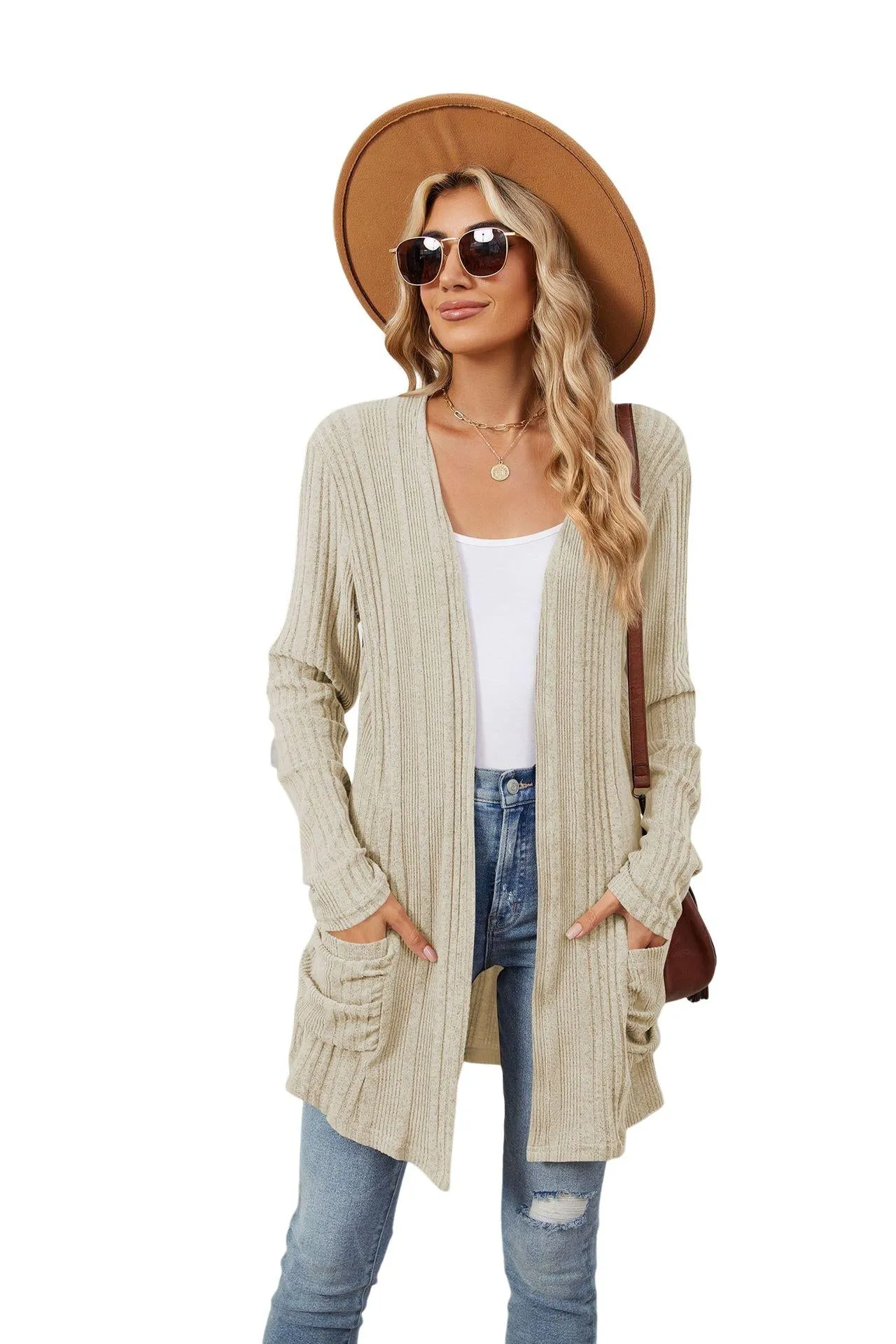 YESFASHION Women's Cardigan Sweater Lightweight Open Front Long Cardigan Casual Kimonos Outfits With Pockets for Beach Claret S