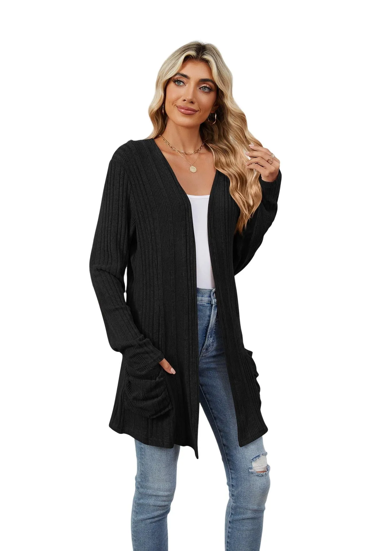YESFASHION Women's Cardigan Sweater Lightweight Open Front Long Cardigan Casual Kimonos Outfits With Pockets for Beach Claret S