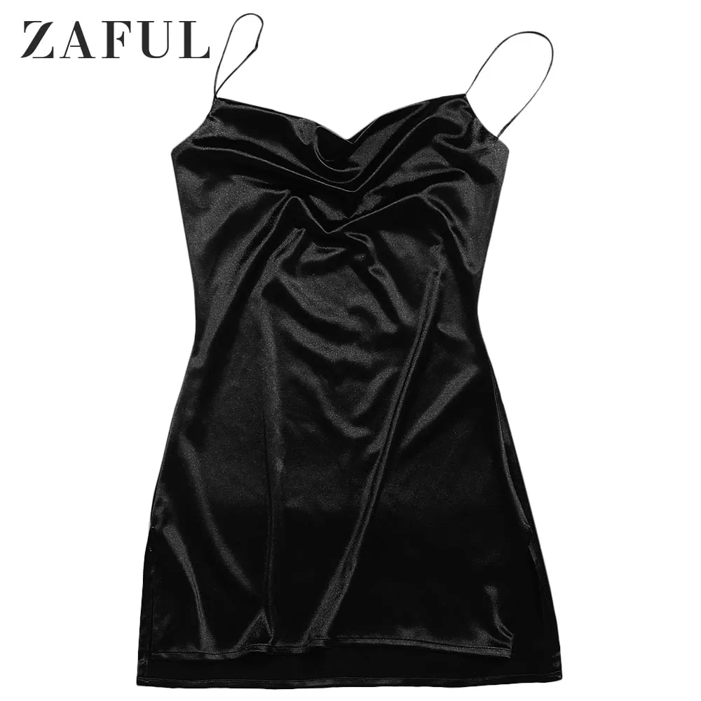 ZAFUL for Women Sexy Prom dress Cocktail Party Dress Adjustable Shoulder Strap Sheeny Mini Slip Dress
